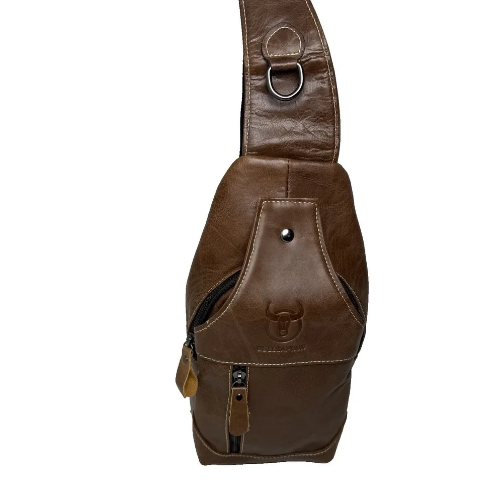 Leather Sling Bag Mens Chest Bag Casual Shoulder Crossbody Bags Travel Hiking...